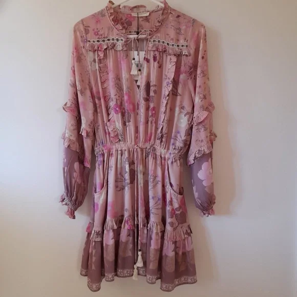 SPELL & THE GYPSY Wild Bloom Blush Pink Long Sleeve Playdress Mini Dress NWT - Picture 3 of 8